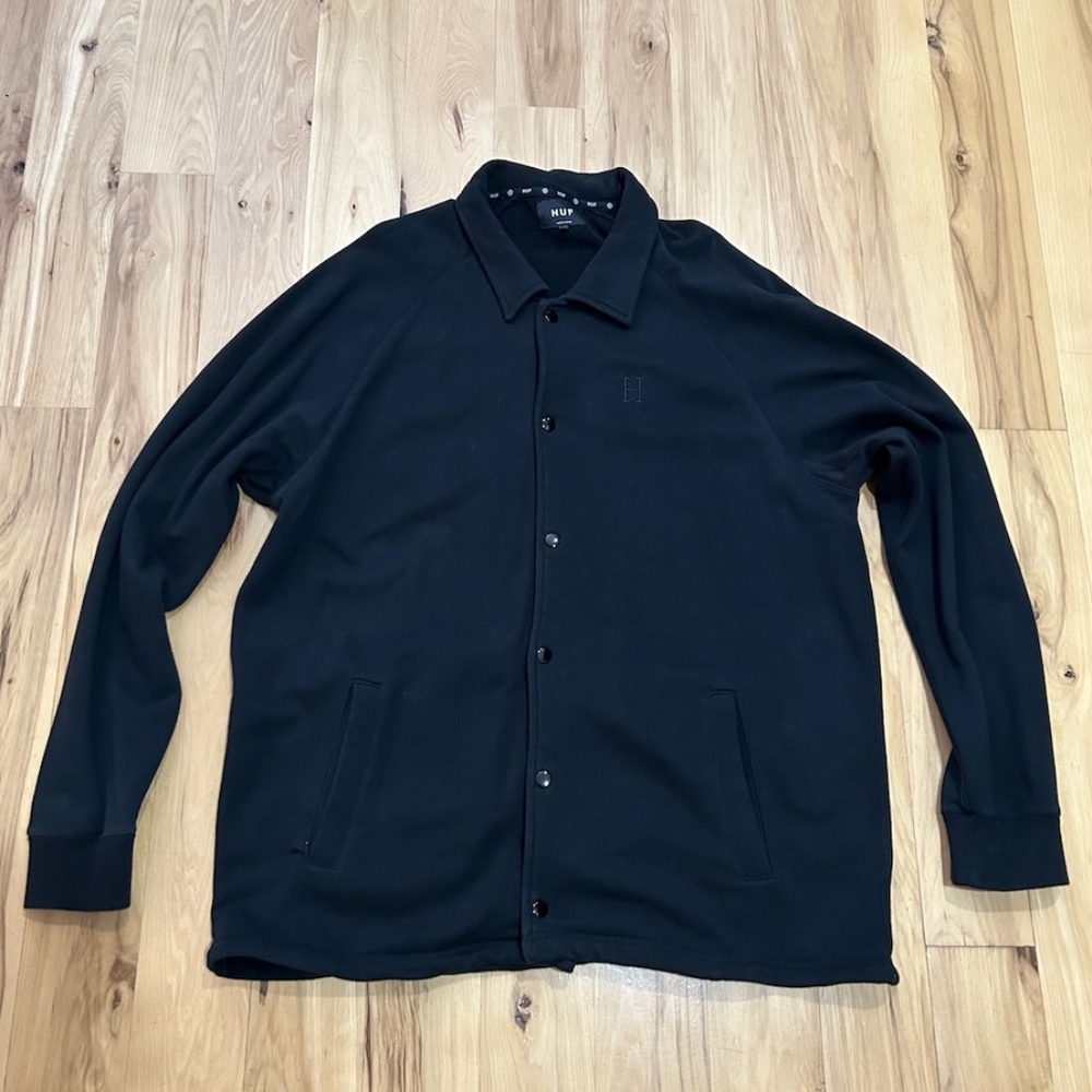 HUF Coaches Jacket Button Up Sweatshirt Size XL Black
